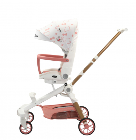 Carucior C2 Deluxe, reversibil, pliabil, cu lumini si muzica, Alb cu roz [2]