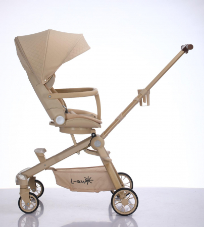 Carucior C2 Deluxe, reversibil, pliabil, cu lumini si muzica, Crem [4]