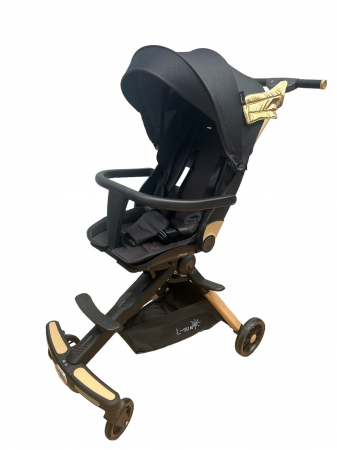 Carucior C2 Deluxe, reversibil, pliabil, cu lumini si muzica, Negru cu flori [5]
