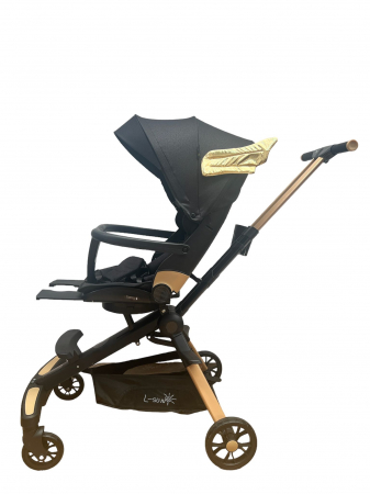 Carucior C2 Deluxe, reversibil, pliabil, cu lumini si muzica, Negru cu flori [8]