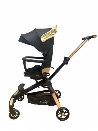 Carucior C2 Deluxe, reversibil, pliabil, cu lumini si muzica, Negru cu flori [9]