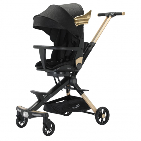 Carucioare sport - Carucior C2 Deluxe, reversibil, pliabil, cu lumini si muzica, Negru cu flori