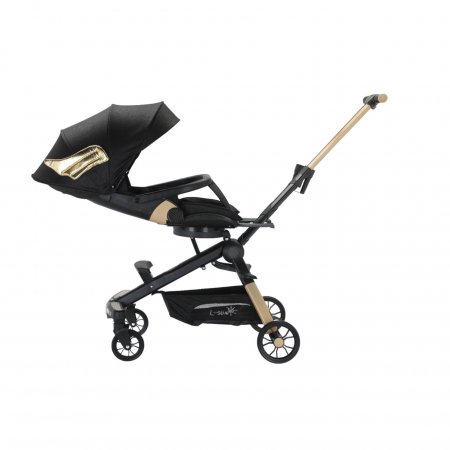Carucior C2 Deluxe, reversibil, pliabil, cu lumini si muzica, Negru cu flori [3]