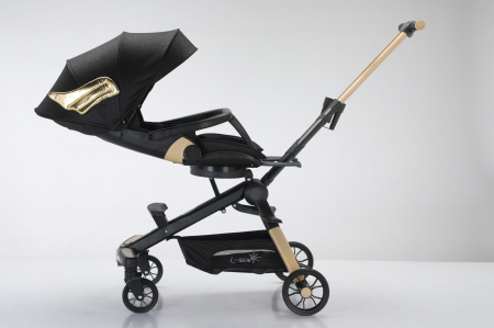 Carucior C2 Deluxe, reversibil, pliabil, cu lumini si muzica, Negru cu flori [18]