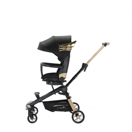 Carucior C2 Deluxe, reversibil, pliabil, cu lumini si muzica, Negru cu flori [2]