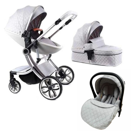 Carucioare 2 in 1 - Carucior Multifunctional 3 in 1, F1 Gri Forma de Ou Reversibil cu Scoica