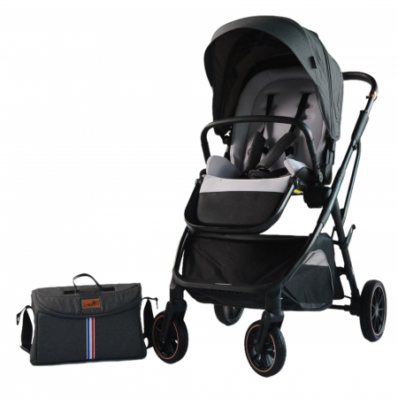 Carucioare copii - Carucior reversibil pliabil, cu husa picioare, 0-36 luni, C7 Gri