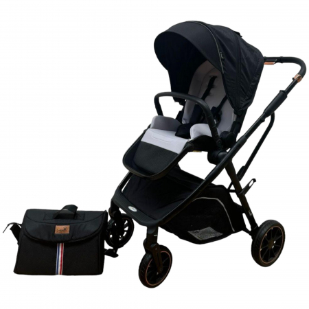 Carucioare copii - Carucior reversibil pliabil, cu husa picioare, 0-36 luni, C7 Negru