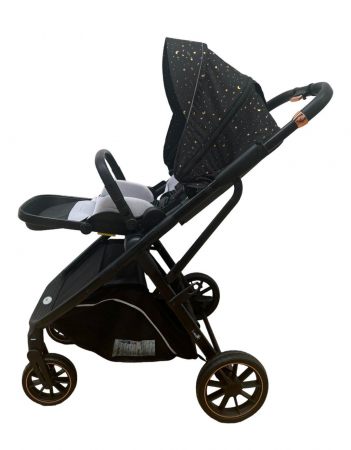 Carucior reversibil pliabil, cu husa picioare, 0-36 luni, C7 Negru cu auriu [8]