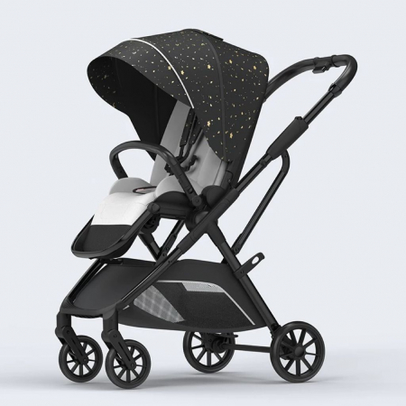 Carucior reversibil pliabil, cu husa picioare, 0-36 luni, C7 Negru cu auriu [18]