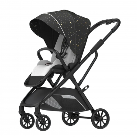 Carucior reversibil pliabil, cu husa picioare, 0-36 luni, C7 Negru cu auriu [2]