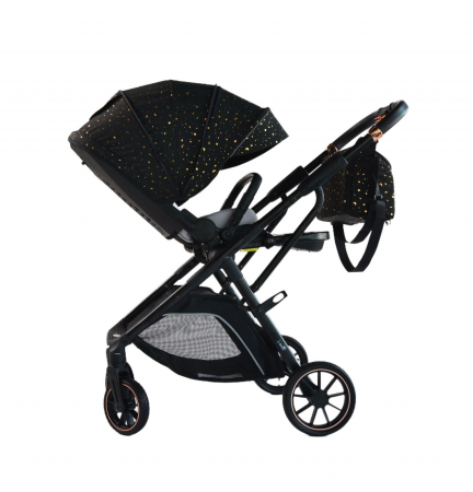 Carucior reversibil pliabil, cu husa picioare, 0-36 luni, C7 Negru cu auriu [15]