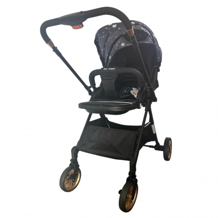 Carucior sport, cu maner reversibil, pliabil si troler, T700 For Angel, Negru cu imprimeu [29]
