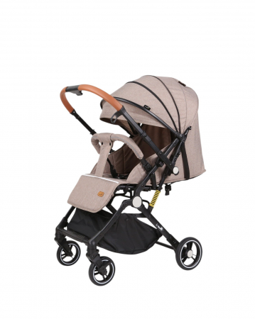 Carucioare copii - Carucior sport L-Sun, C6, Crem, pliabil tip troller, cu maner reversibil, husa de picioare si gentuta