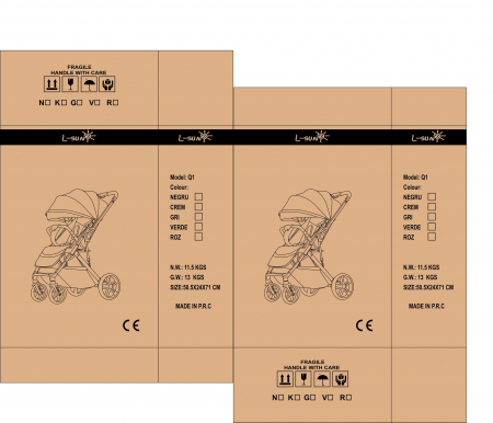 Carucior sport Q1, Gri, cu maner reversibil, pozitie de somn, pliabil, cu husa si geanta [5]