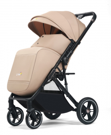 Carucioare copii - Carucior sport Q1, Crem, cu maner reversibil, pozitie de somn, pliabil, cu husa si geanta