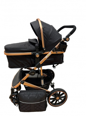 Carucioare 2 in 1 - Carucior T1, 2 in 1, cu suspensii, reversibil, cu geanta, negru