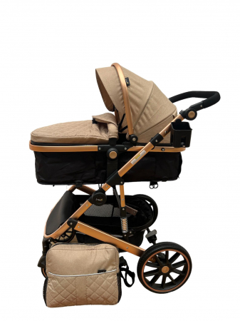 Carucioare 2 in 1 - Carucior T1, 2 in 1, cu suspensii, reversibil, cu geanta, crem - negru