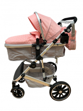 Carucior T1, 2 in 1, cu suspensii, reversibil, cu geanta, roz/gri [3]