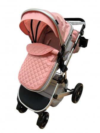 Carucioare 2 in 1 - Carucior T1, 2 in 1, cu suspensii, reversibil, cu geanta, roz/gri