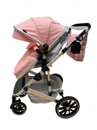 Carucior T1, 2 in 1, cu suspensii, reversibil, cu geanta, roz/gri [2]