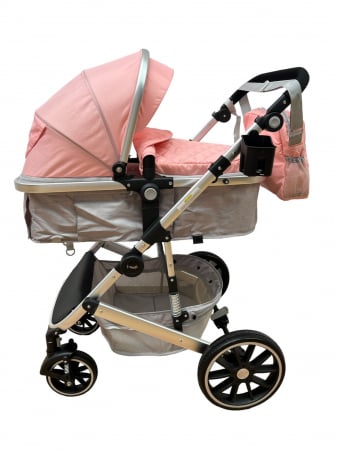 Carucior T1, 2 in 1, cu suspensii, reversibil, cu geanta, roz/gri [6]