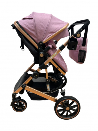Carucior T1, 2 in 1, cu suspensii, reversibil, cu geanta, roz inchis [6]