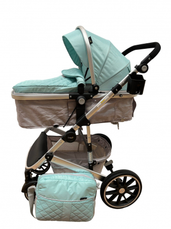 Carucioare 2 in 1 - Carucior T1, 2 in 1, cu suspensii, reversibil, cu geanta, verde - gri