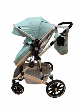 Carucior T1, 2 in 1, cu suspensii, reversibil, cu geanta, verde - gri [5]