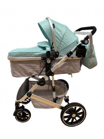 Carucior T1, 2 in 1, cu suspensii, reversibil, cu geanta, verde - gri [2]