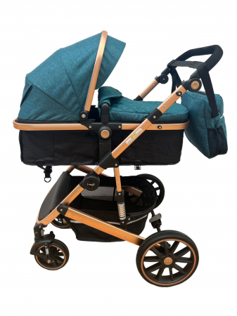 Carucior T1, 2 in 1, cu suspensii, reversibil, cu geanta, verde - negru [4]