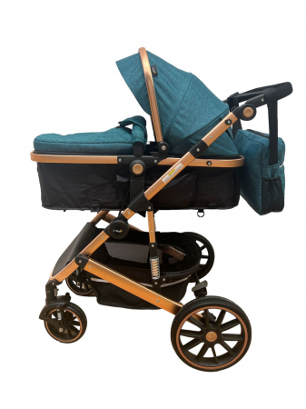 Carucior T1, 2 in 1, cu suspensii, reversibil, cu geanta, verde - negru [7]