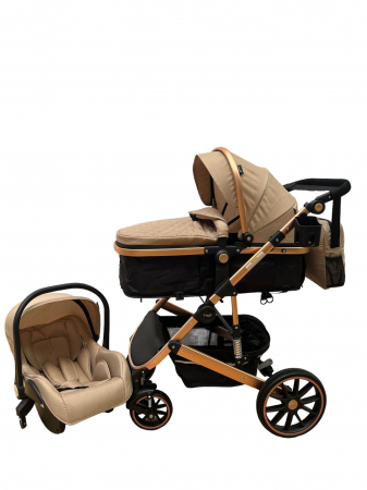 Carucior T4, 3 in 1, cu suspensii, transformabil landou-sport, crem/negru [13]