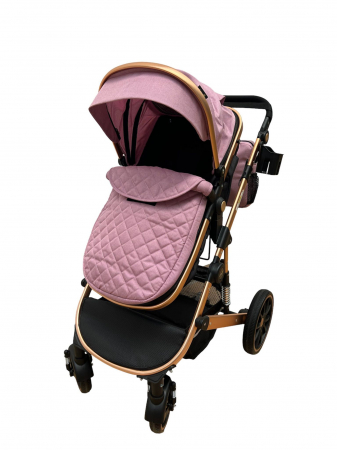 Carucioare 3 in 1 - Carucior T4, 3 in 1, cu suspensii, transformabil landou-sport, roz/negru