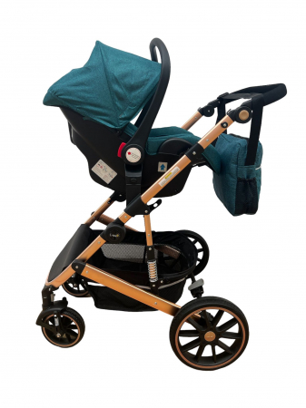 Carucior T4, 3 in 1, cu suspensii, transformabil landou-sport, verde/negru [14]