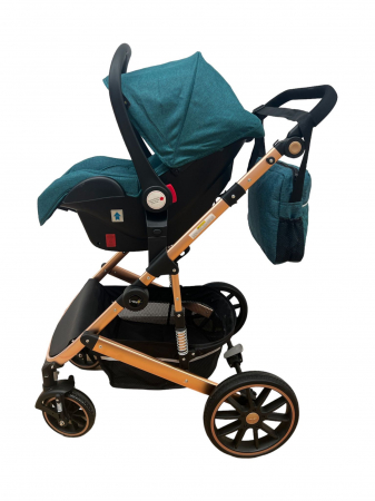 Carucior T4, 3 in 1, cu suspensii, transformabil landou-sport, verde/negru [3]