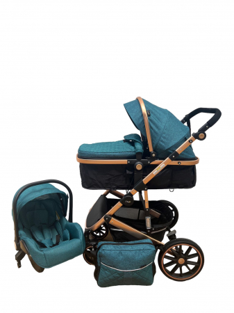 Carucioare 3 in 1 - Carucior T4, 3 in 1, cu suspensii, transformabil landou-sport, verde/negru