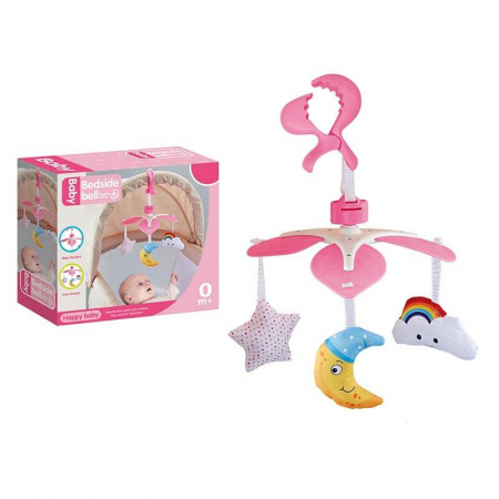 Carusele, proiectoare, lampi de veghe - Carusel mobil cu 3 figurine, pentru patut sau carucior, Bedside Bell, roz