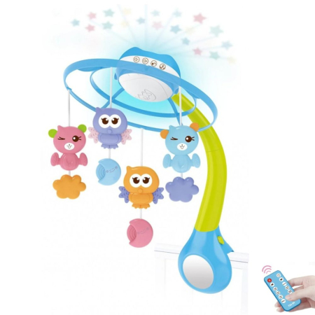 Carusele, proiectoare, lampi de veghe - Carusel muzical cu proiectii, Bluetooth, incarcare USB, Bed Bell albastru