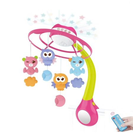 Carusele, proiectoare, lampi de veghe - Carusel muzical cu proiectii, Bluetooth, incarcare USB, Bed Bell roz