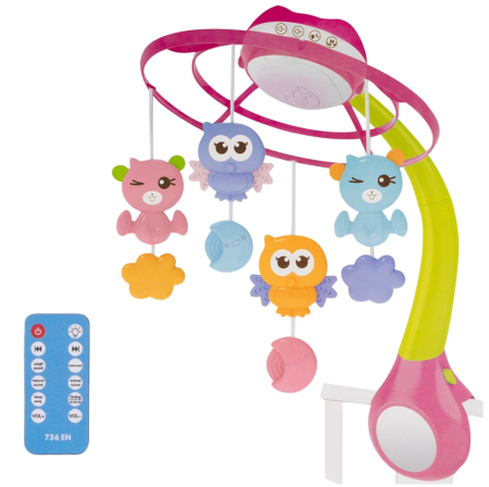 Carusele, proiectoare, lampi de veghe - Carusel muzical cu proiectii, Bluetooth, incarcare USB, Bed Bell roz