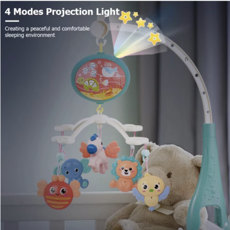 Jocuri si Jucarii - Carusel muzical pentru bebelusi cu telecomanda, lumini si rotatie 360°, Happy Bed Bell