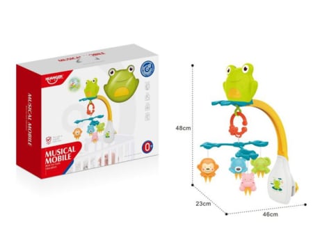 Jucarii pentru bebe - Carusel muzical mobil Broasca – proiectie luminoasa, 4 pendule, telecomanda, 0+ luni