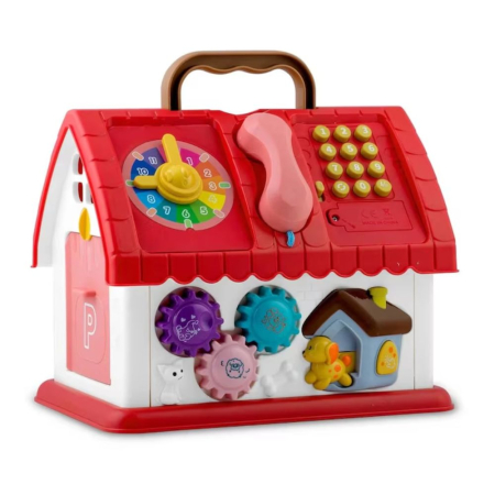 Jucarii educative si interactive - Casa de jucarie interactiva cu telefon, volan si butoane pentru copii, rosu