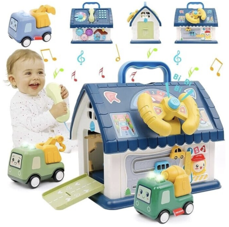 Jucarii interactive - Casa de jucarie interactiva cu telefon, volan si butoane pentru copii, albastru