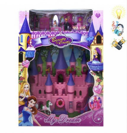 Casute si accesorii papusi - Castelul regal cu mire si mireasa, trasura si mobilier, cu sunete si lumini
