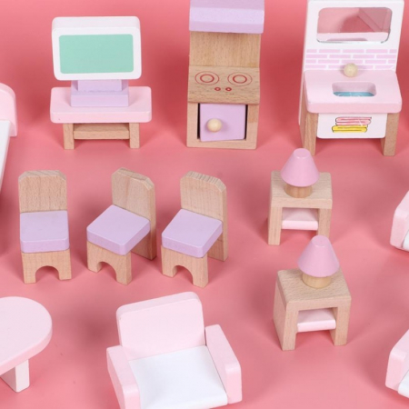 Casuta pentru papusi, cu 3 nivele, Big Pink Villa, din lemn, 19004 [4]