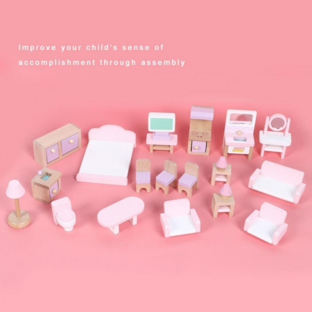 Casuta pentru papusi, cu 3 nivele, Big Pink Villa, din lemn, 19004 [6]