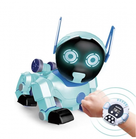 Jocuri si Jucarii - Catel robot cu telecomanda bratara si ceas, rotire 360 grade, Puppy Stunt Roll