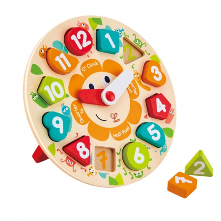 Puzzle lemn, incastru - Ceas Jumbo cu incastru de forme geometrice, din lemn